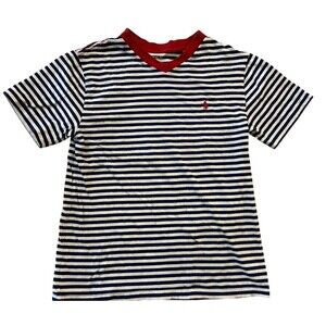 Polo Ralph Lauren Boys T-Shirt M 10-12‎ Striped Navy Red Cotton Crewneck